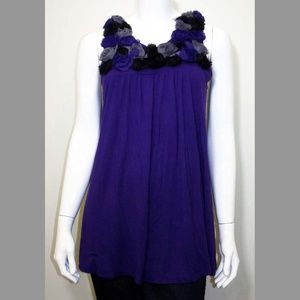 Super Soft Floral Purple & Grey Tank Top w/ Ribbon